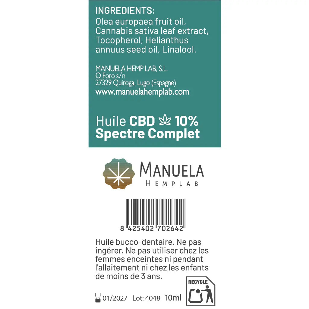 Huile CBD / 10 % / Spectre Complet Ma boutique